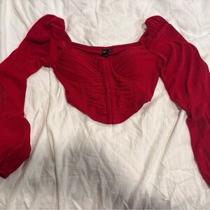 Windsor Corset Long Sleeve Top Sparkly Red